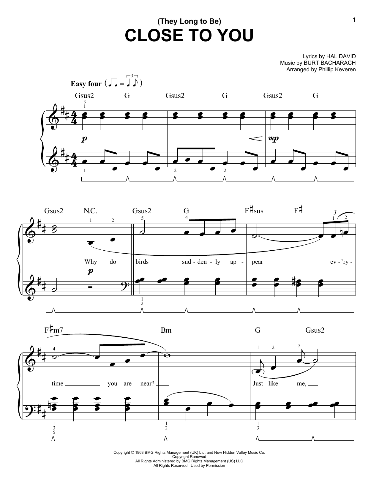 Carpenters (They Long To Be) Close To You (arr. Phillip Keveren) Sheet Music Notes & Chords for Easy Piano - Download or Print PDF