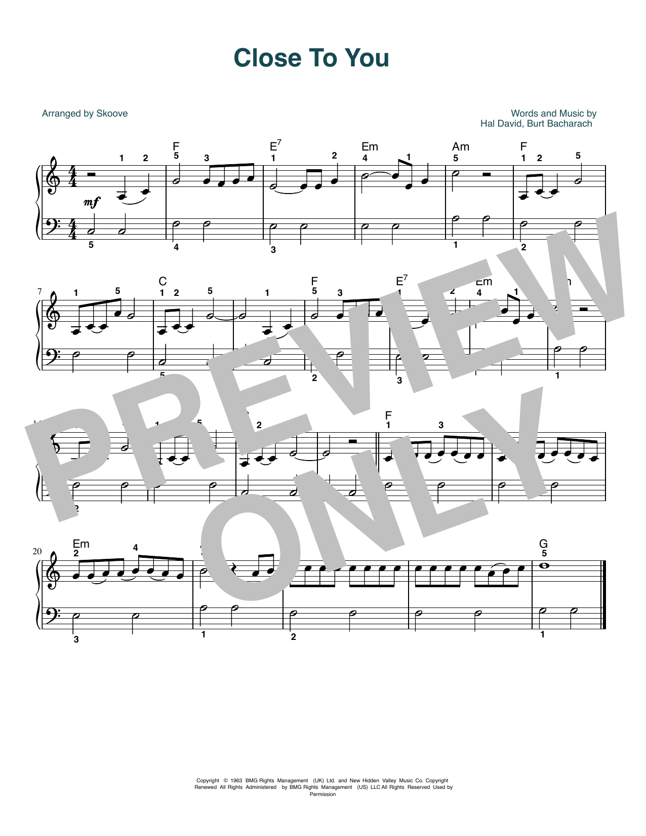 Carpenters (They Long To Be) Close To You (arr. Skoove) Sheet Music Notes & Chords for Beginner Piano (Abridged) - Download or Print PDF Carpenters (They Long To Be) Close To You (arr. Skoove) Sheet Music Notes & Chords for Beginner Piano (Abridged) - Download or Print PDF