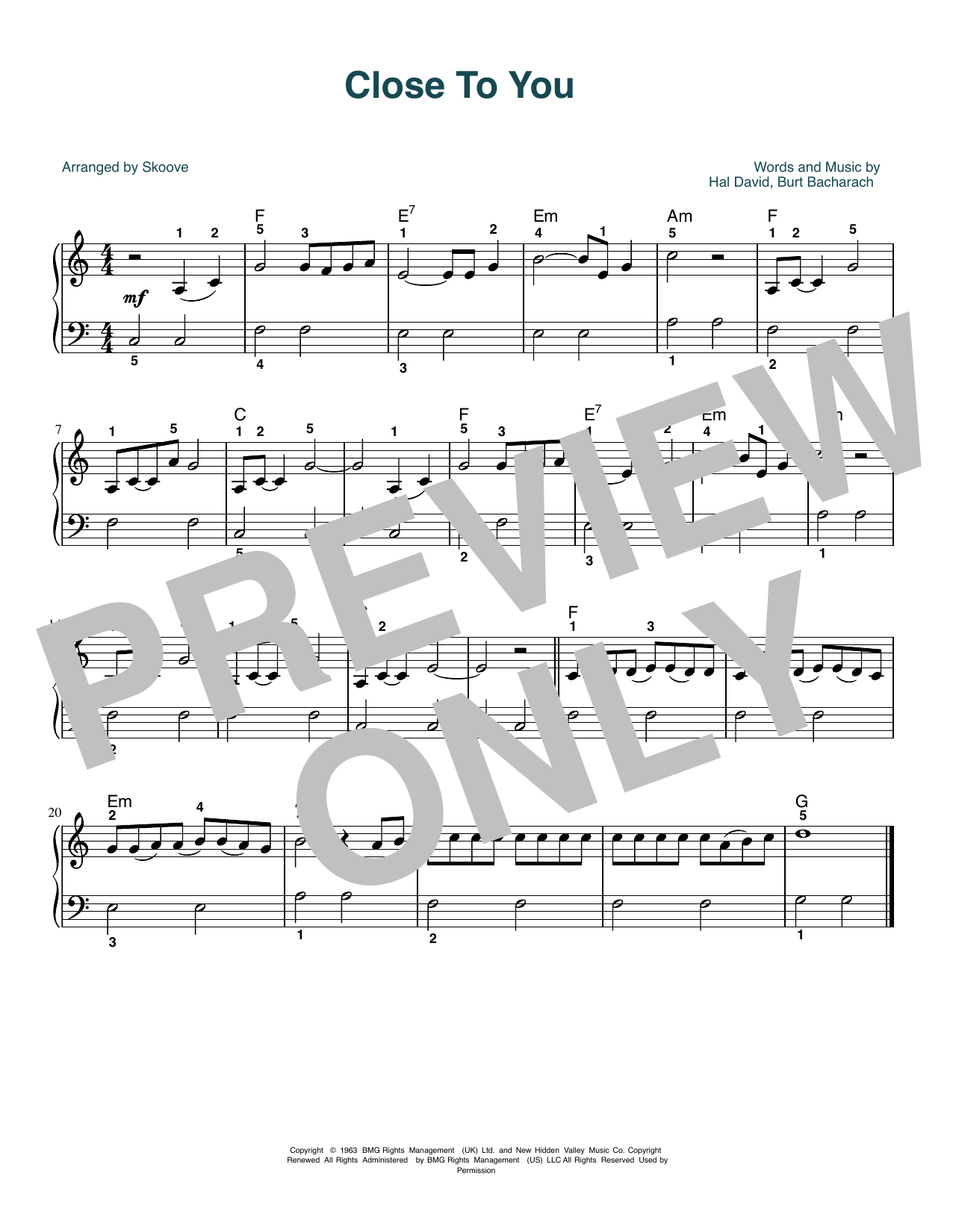 Carpenters (They Long To Be) Close To You (arr. Skoove) Sheet Music Notes & Chords for Beginner Piano (Abridged) - Download or Print PDF