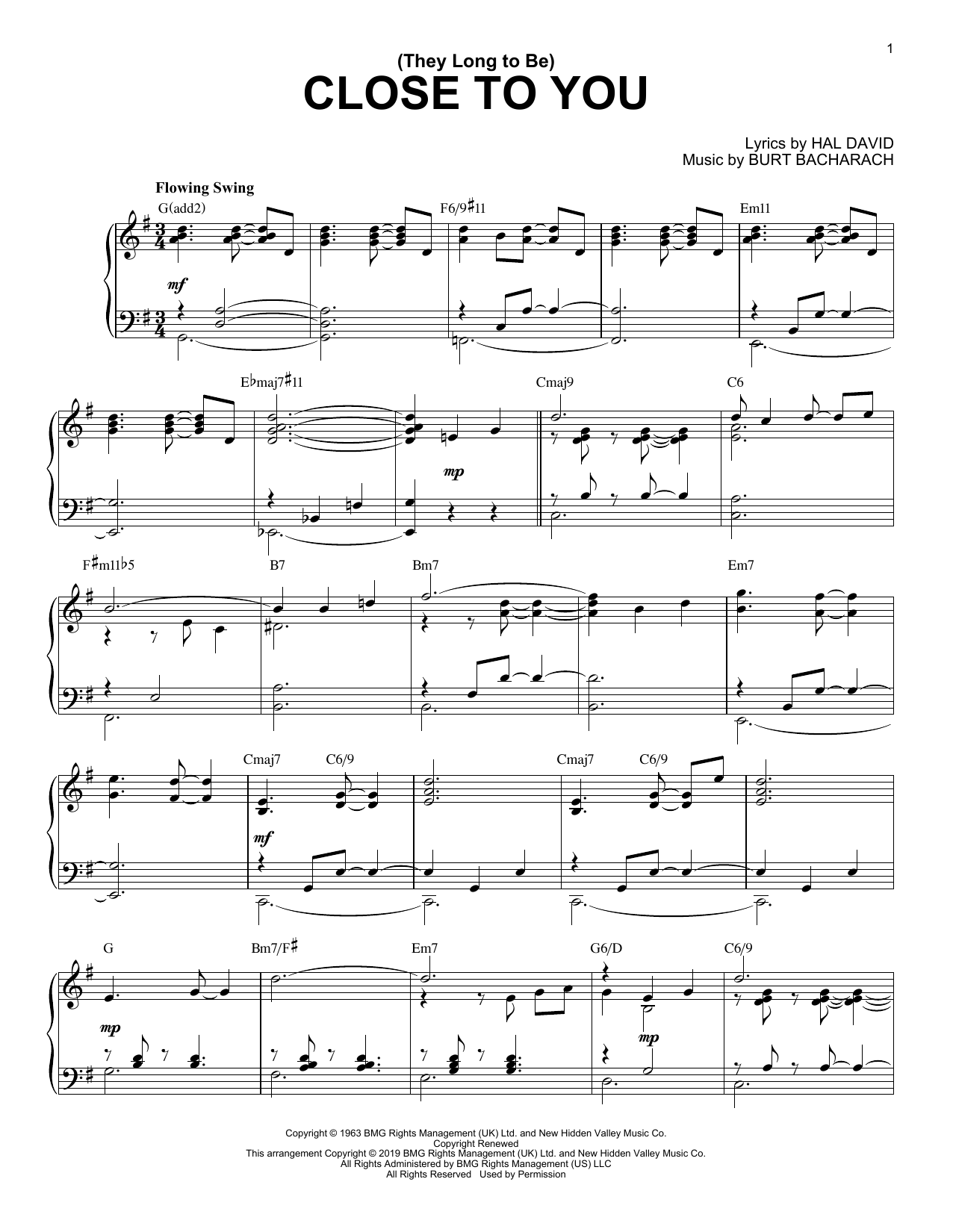 Carpenters (They Long To Be) Close To You [Jazz version] Sheet Music Notes & Chords for Piano Solo - Download or Print PDF