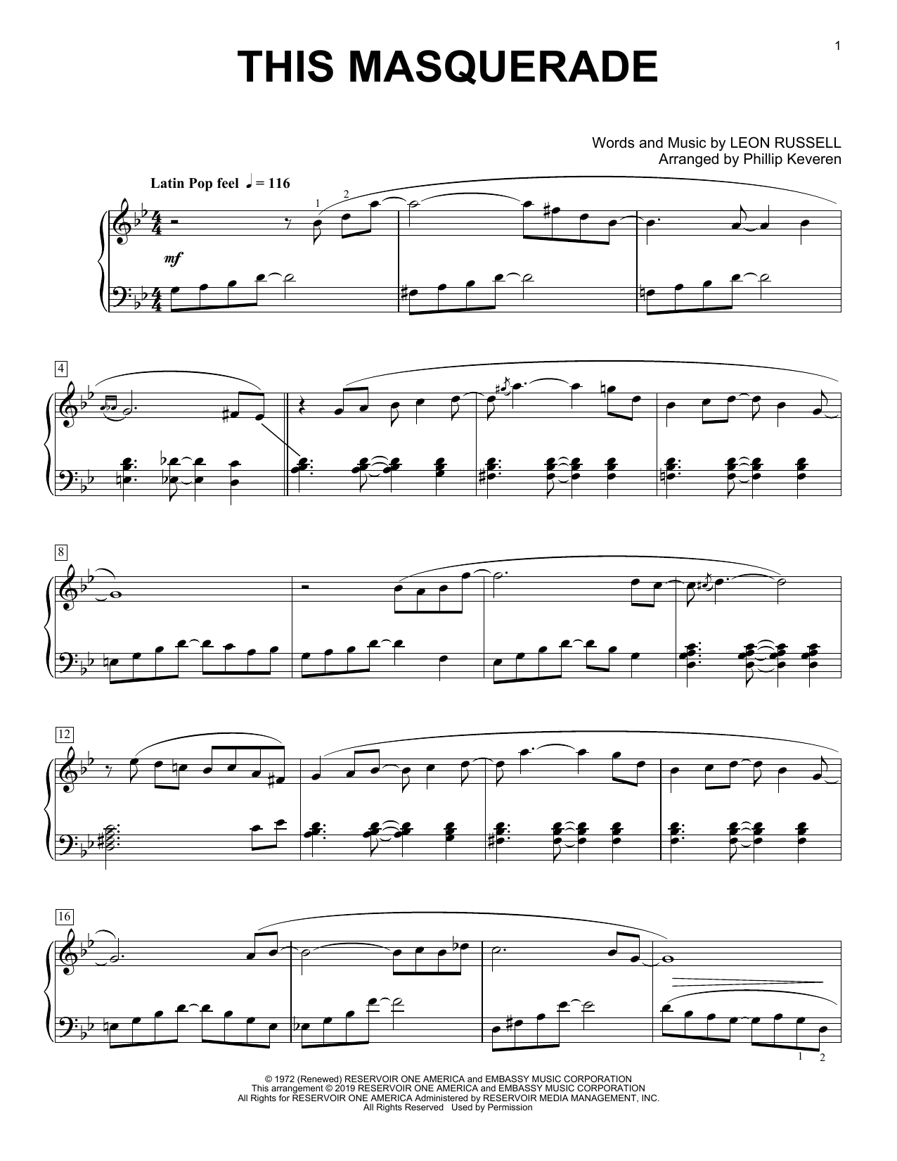Carpenters This Masquerade (arr. Phillip Keveren) Sheet Music Notes & Chords for Piano Solo - Download or Print PDF