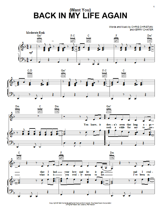 Carpenters (Want You) Back In My Life Again Sheet Music Notes & Chords for Piano, Vocal & Guitar (Right-Hand Melody) - Download or Print PDF