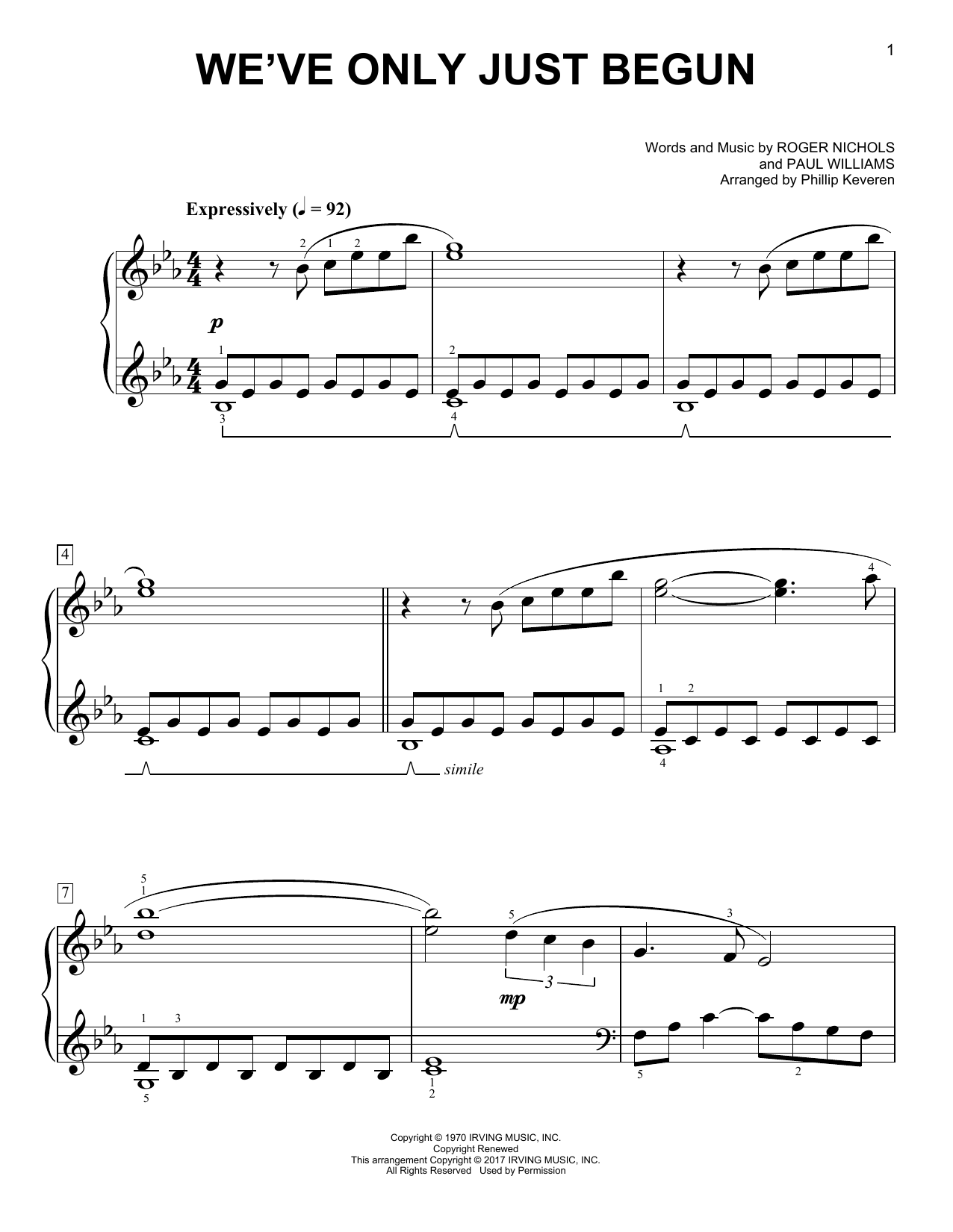 We've Only Just Begun [Classical version] (arr. Phillip Keveren) sheet music