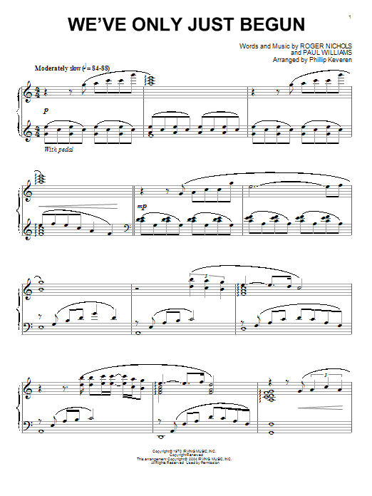 Carpenters We've Only Just Begun Sheet Music Notes & Chords for Piano - Download or Print PDF