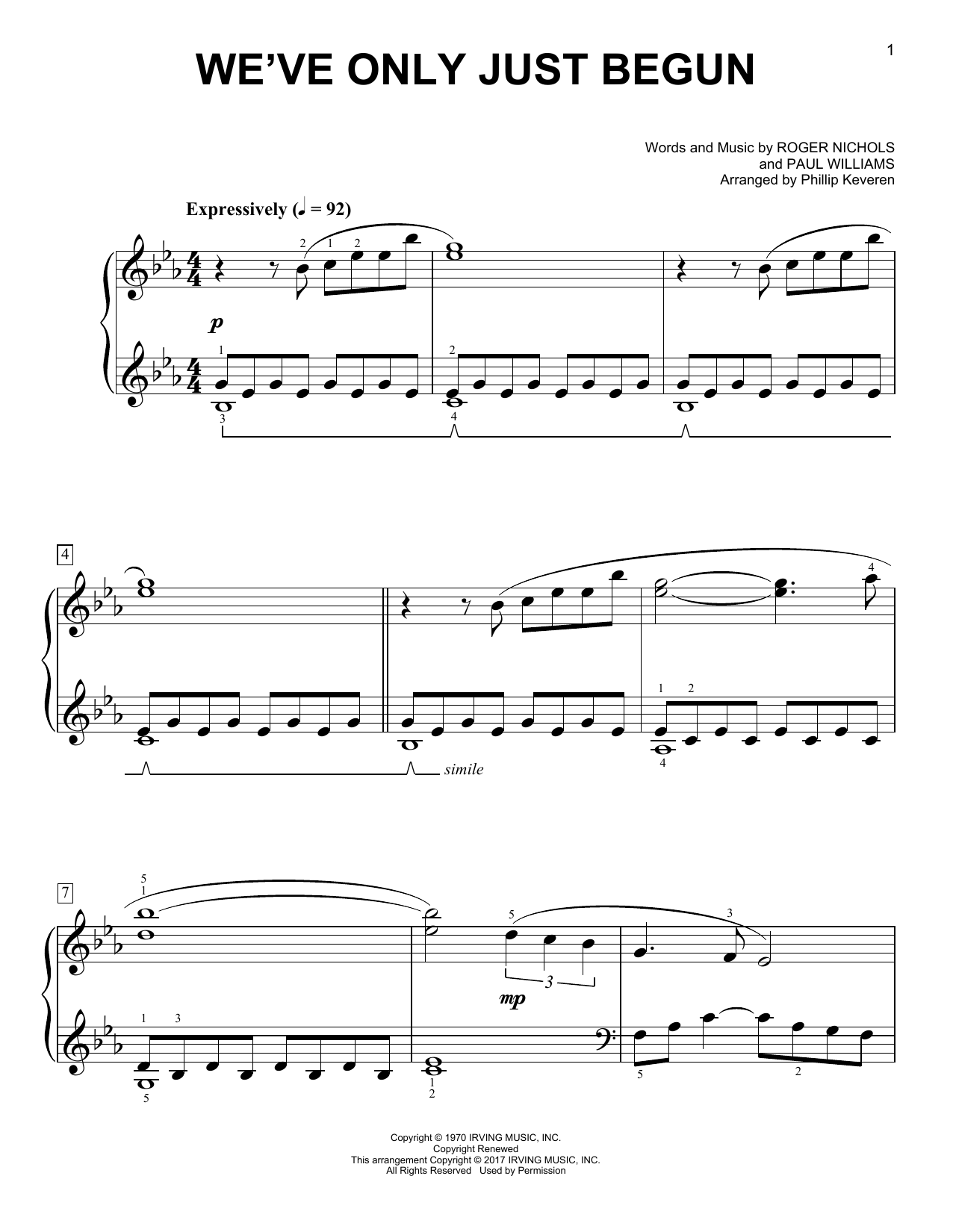 Carpenters We've Only Just Begun [Classical version] (arr. Phillip Keveren) Sheet Music Notes & Chords for Easy Piano - Download or Print PDF