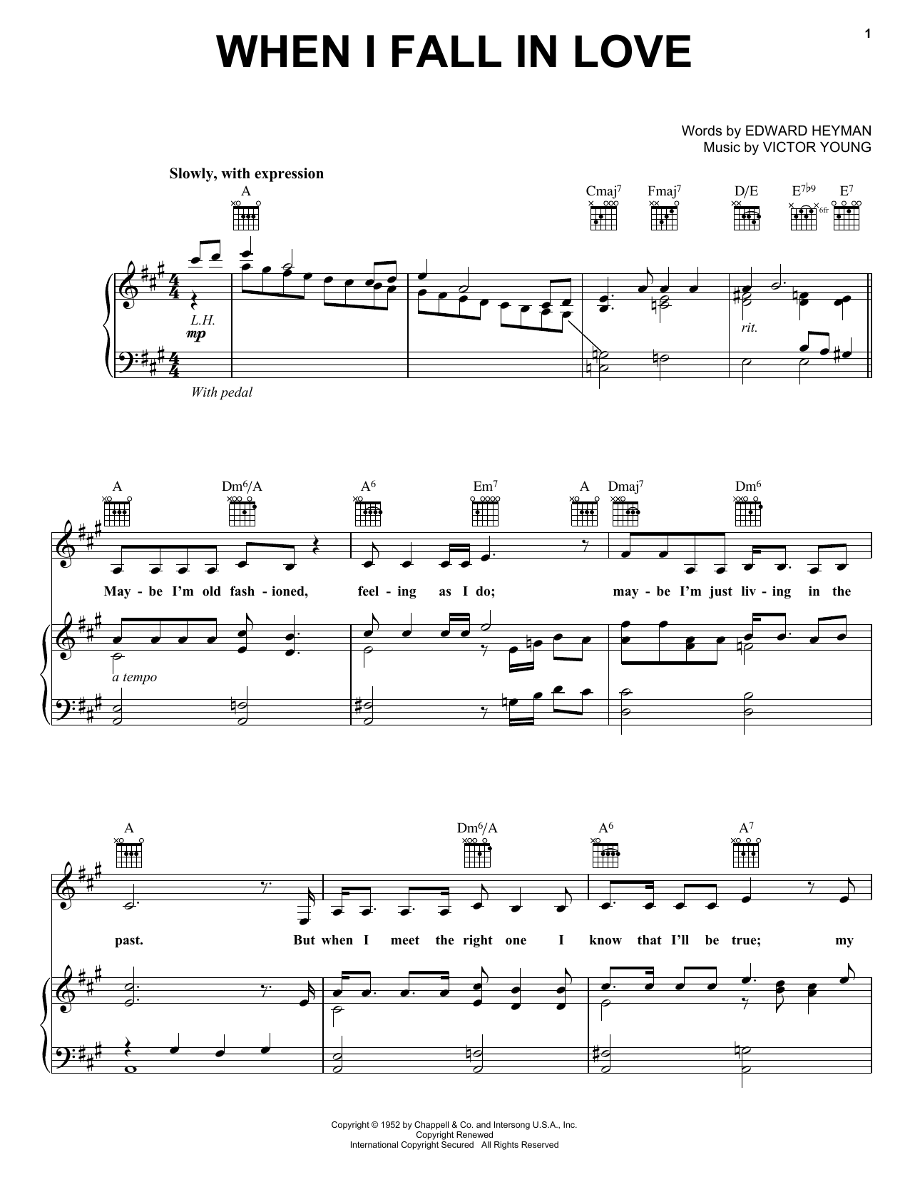 Carpenters When I Fall In Love Sheet Music Notes & Chords for Piano, Vocal & Guitar (Right-Hand Melody) - Download or Print PDF