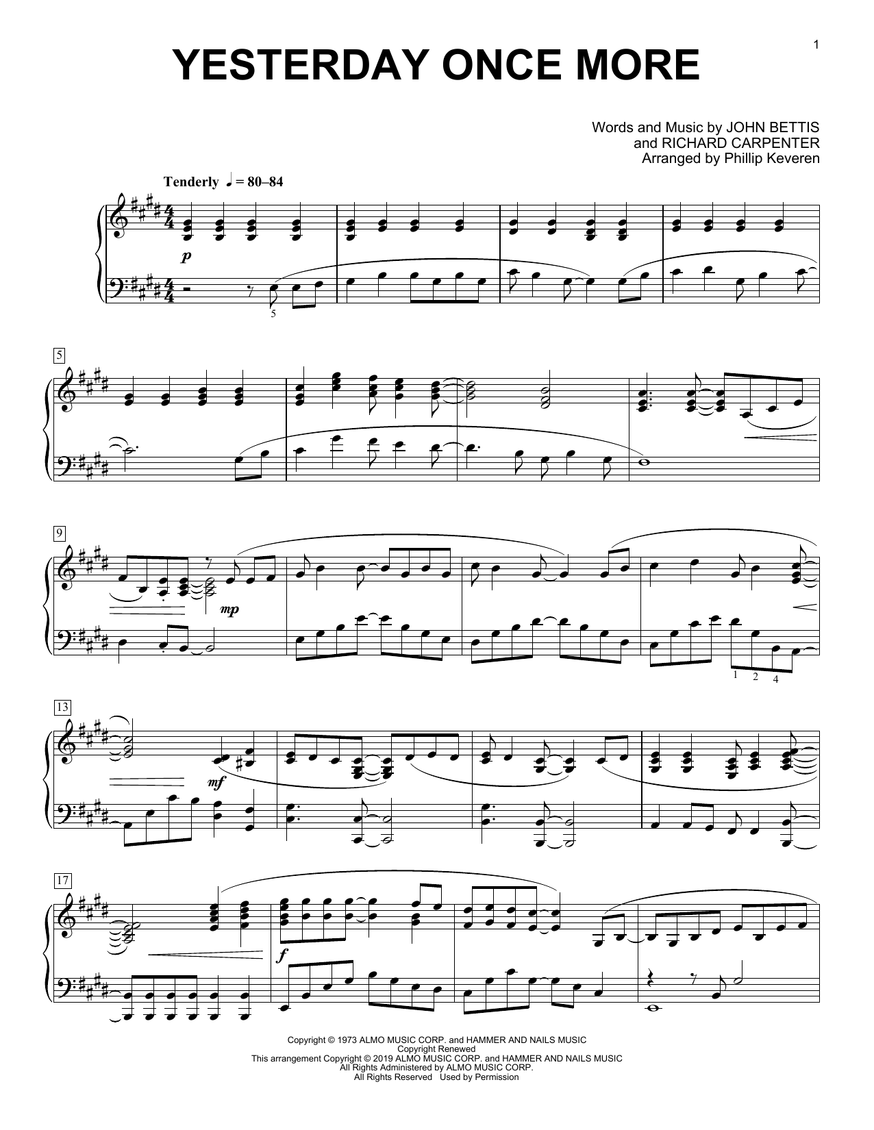 Carpenters Yesterday Once More (arr. Phillip Keveren) Sheet Music Notes & Chords for Piano Solo - Download or Print PDF