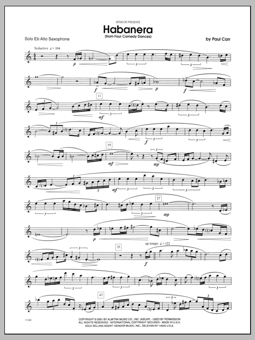 Habanera (from 'Four Comedy Dances') - Alto Sax sheet music