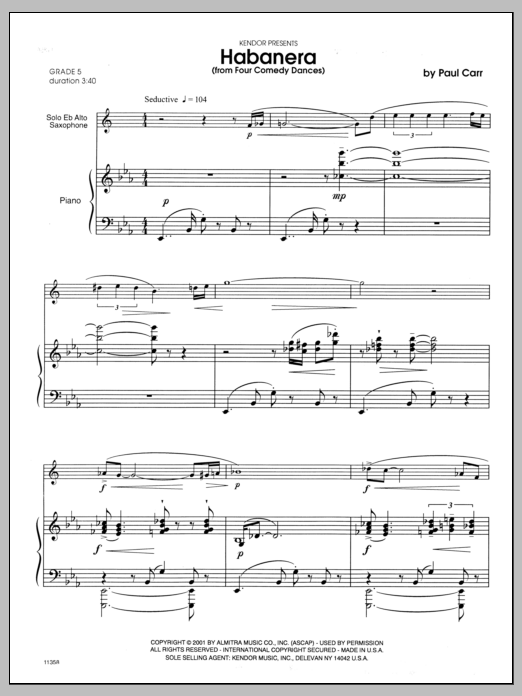 Habanera (from 'Four Comedy Dances') - Piano sheet music
