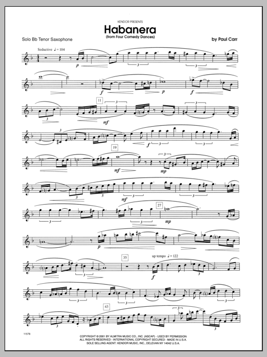 Habanera (from 'Four Comedy Dances') - Tenor Sax sheet music