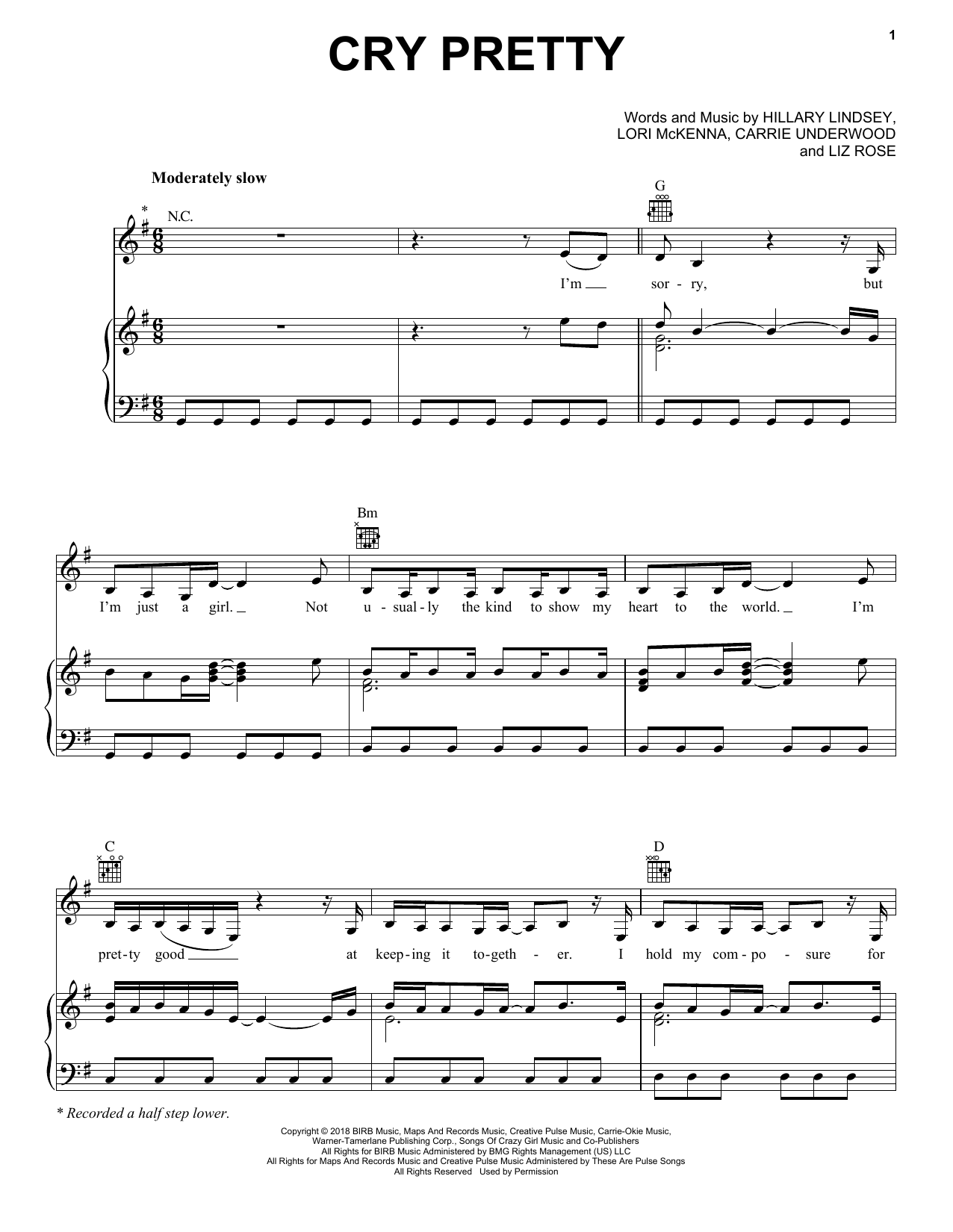 Carrie Underwood Cry Pretty Sheet Music Notes & Chords for Piano, Vocal & Guitar (Right-Hand Melody) - Download or Print PDF