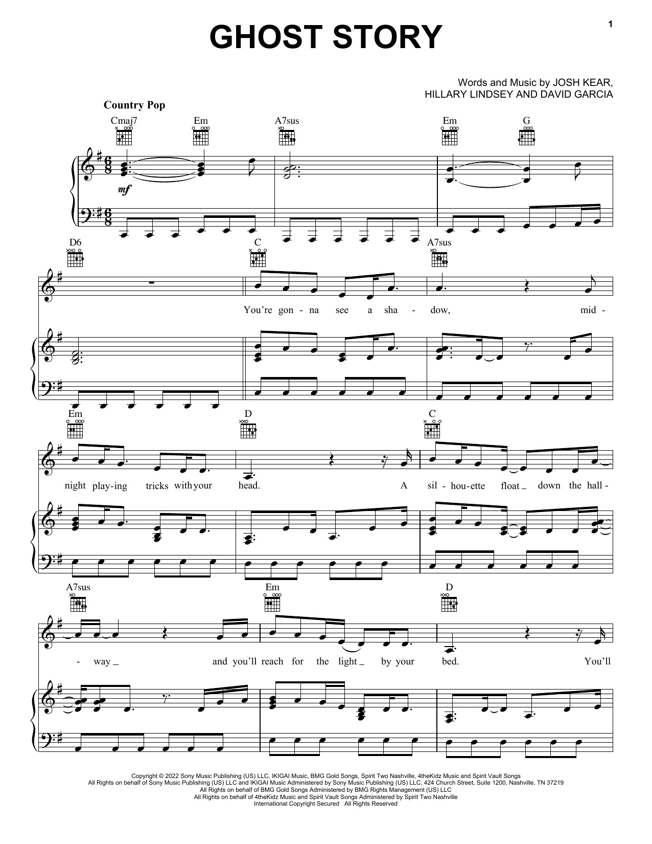 Carrie Underwood Ghost Story Sheet Music Notes & Chords for Piano, Vocal & Guitar Chords (Right-Hand Melody) - Download or Print PDF