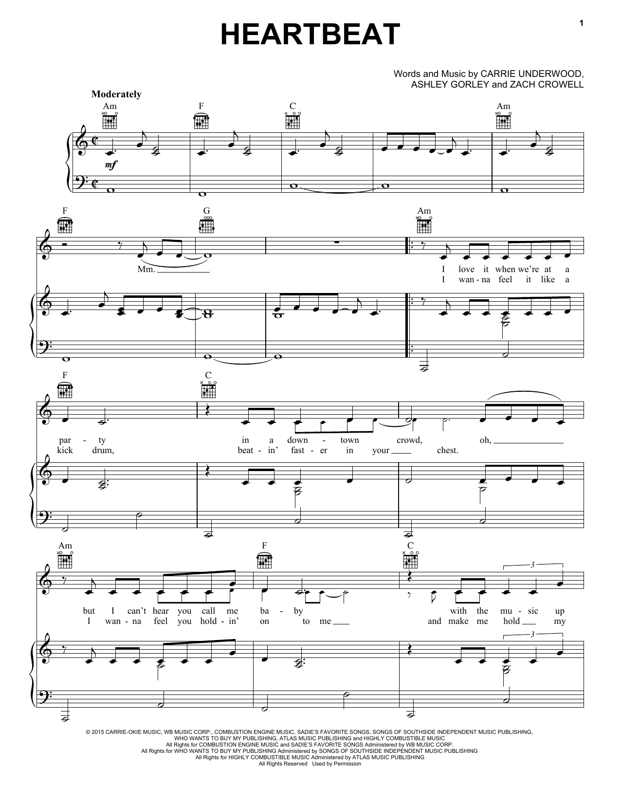 Carrie Underwood Heartbeat Sheet Music Notes & Chords for Piano, Vocal & Guitar (Right-Hand Melody) - Download or Print PDF