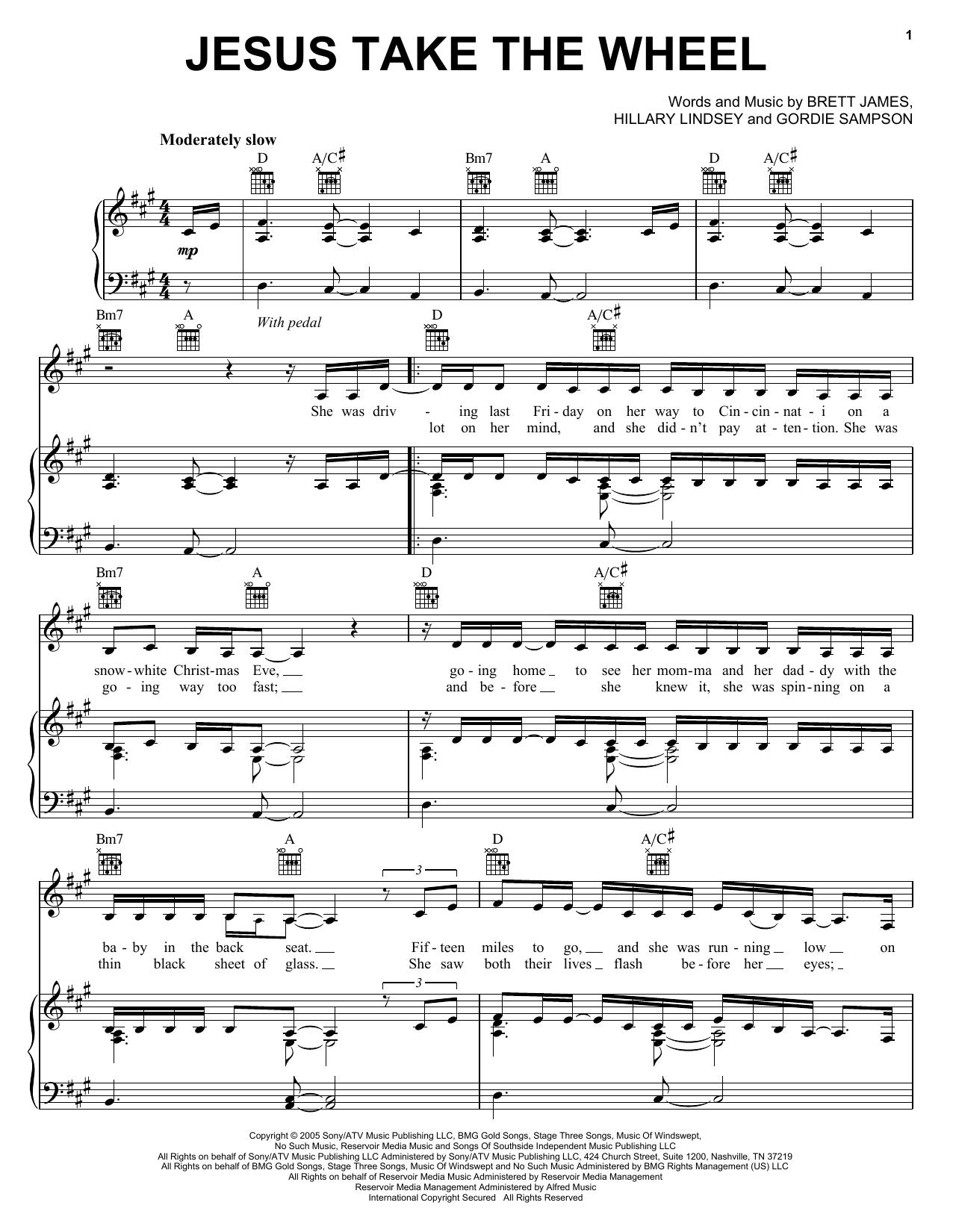 Carrie Underwood Jesus Take The Wheel Sheet Music Notes & Chords for Piano (Big Notes) - Download or Print PDF