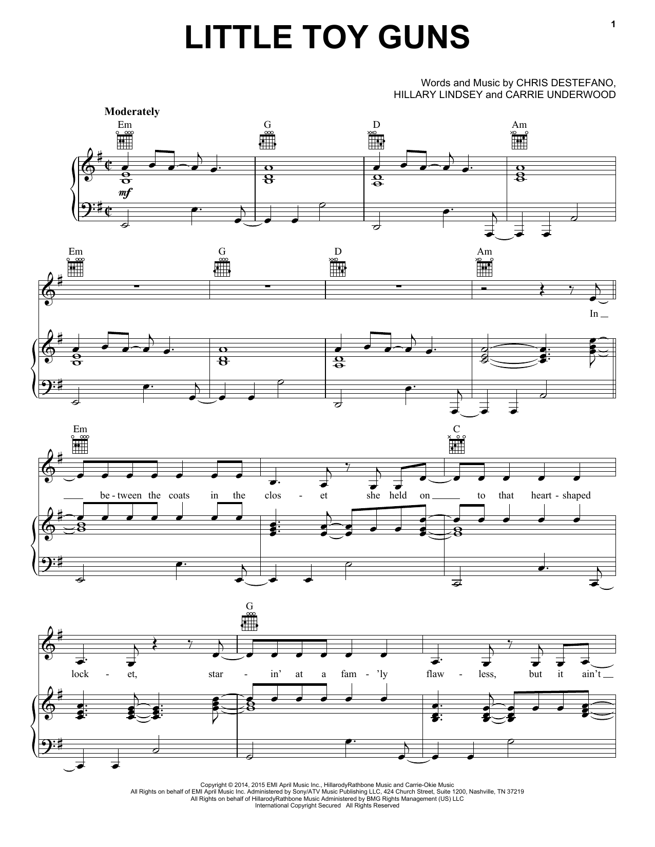 Carrie Underwood Little Toy Guns Sheet Music Notes & Chords for Piano, Vocal & Guitar (Right-Hand Melody) - Download or Print PDF
