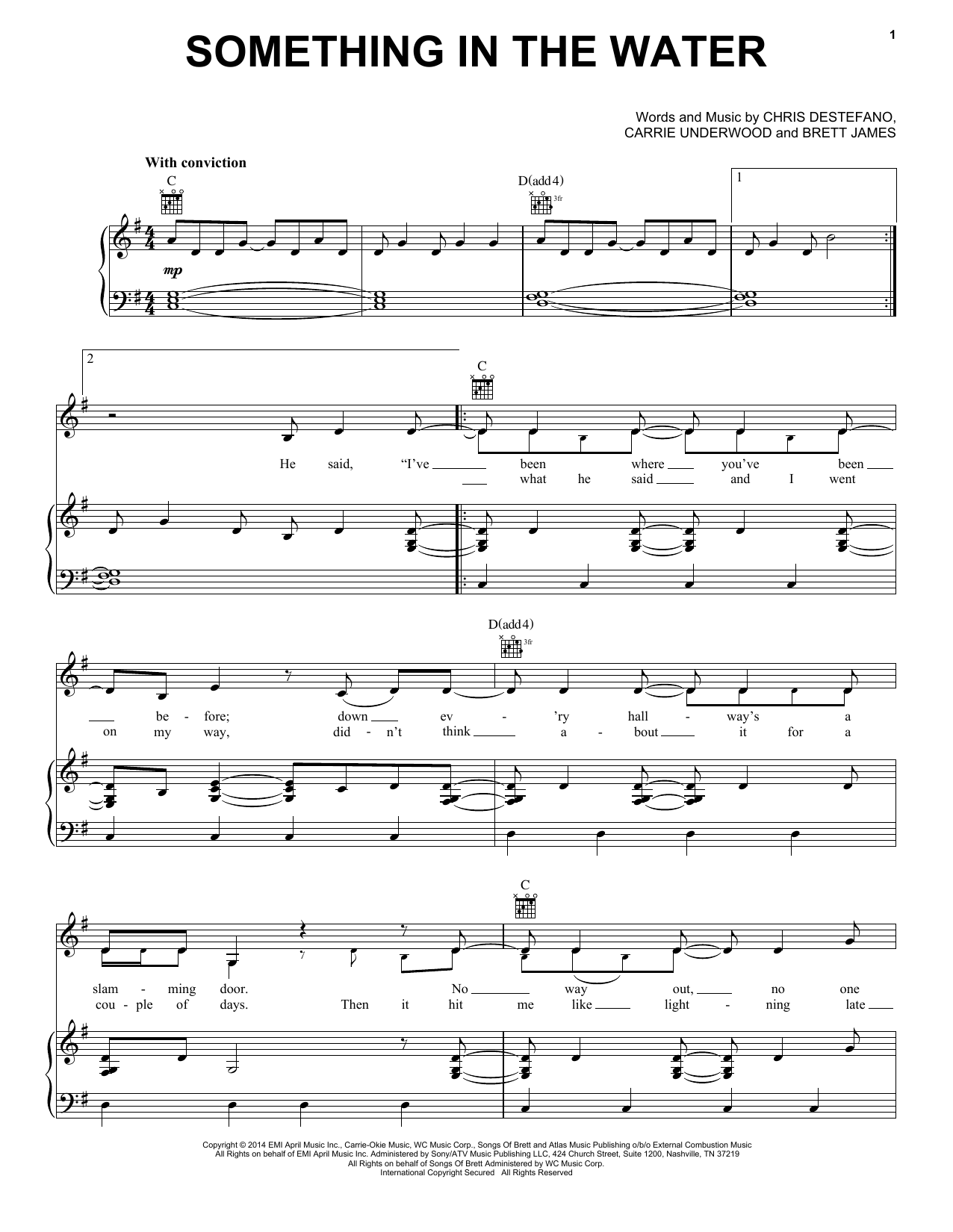 Carrie Underwood Something In The Water Sheet Music Notes & Chords for Piano, Vocal & Guitar (Right-Hand Melody) - Download or Print PDF