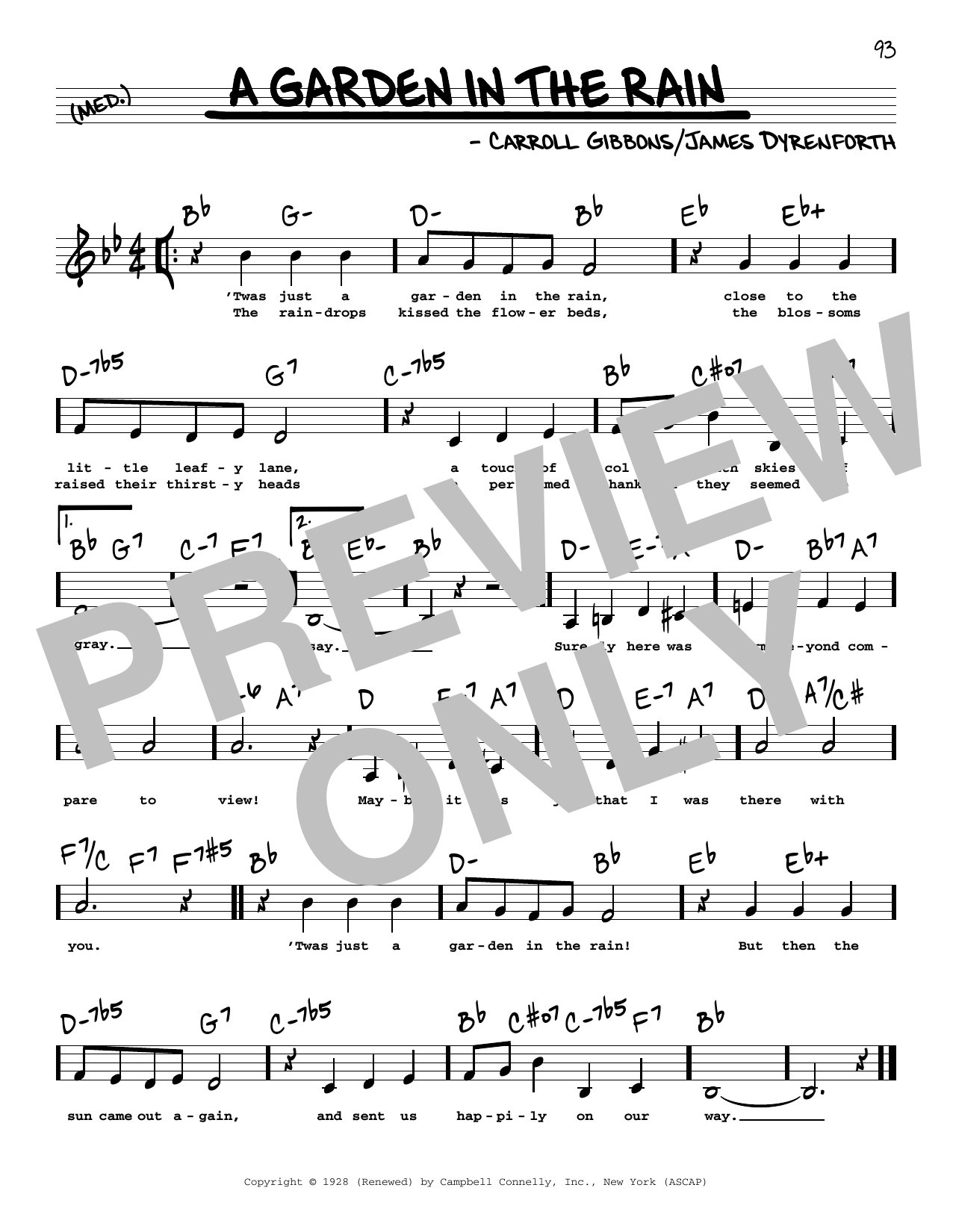 Carroll Gibbons A Garden In The Rain (Low Voice) Sheet Music Notes & Chords for Real Book – Melody, Lyrics & Chords - Download or Print PDF