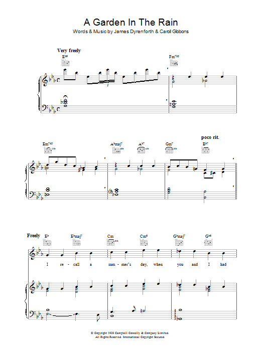 Carroll Gibbons A Garden In The Rain Sheet Music Notes & Chords for Piano, Vocal & Guitar (Right-Hand Melody) - Download or Print PDF