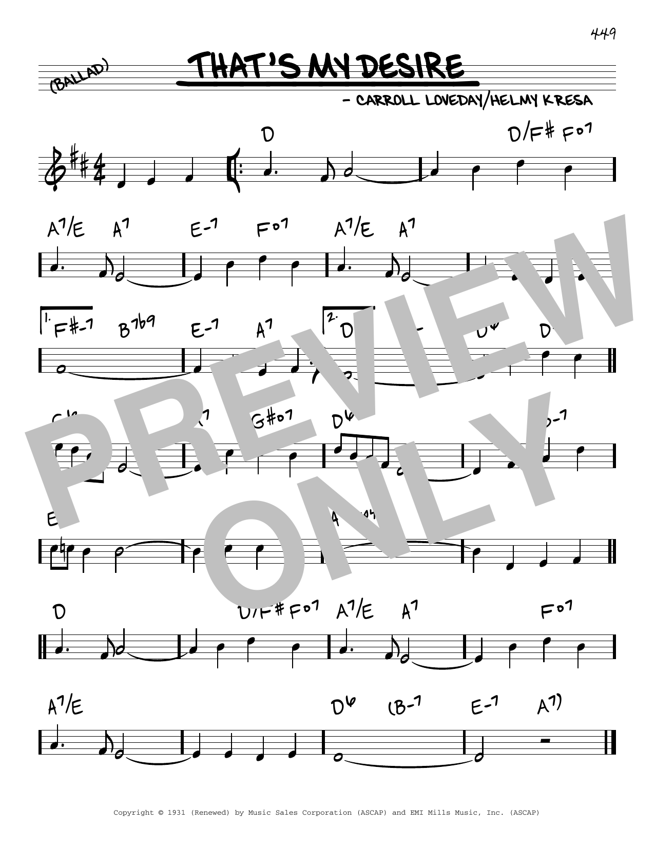 Carroll Loveday That's My Desire Sheet Music Notes & Chords for Real Book – Melody & Chords - Download or Print PDF