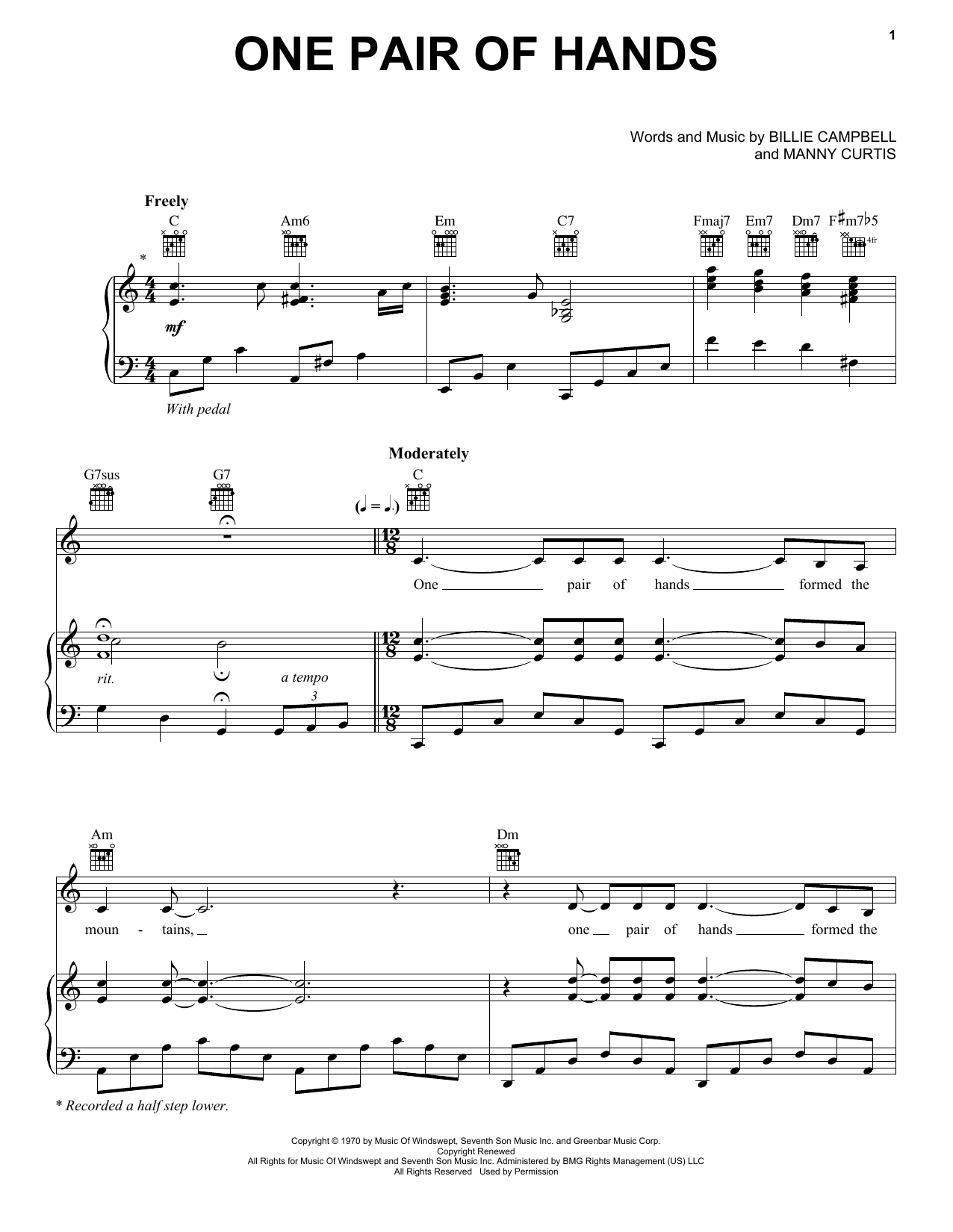 Carroll Roberson One Pair Of Hands Sheet Music Notes & Chords for Piano, Vocal & Guitar (Right-Hand Melody) - Download or Print PDF
