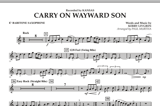 Paul Murtha Carry On Wayward Son Eb Baritone Saxophone Sheet Music Download Pdf Score