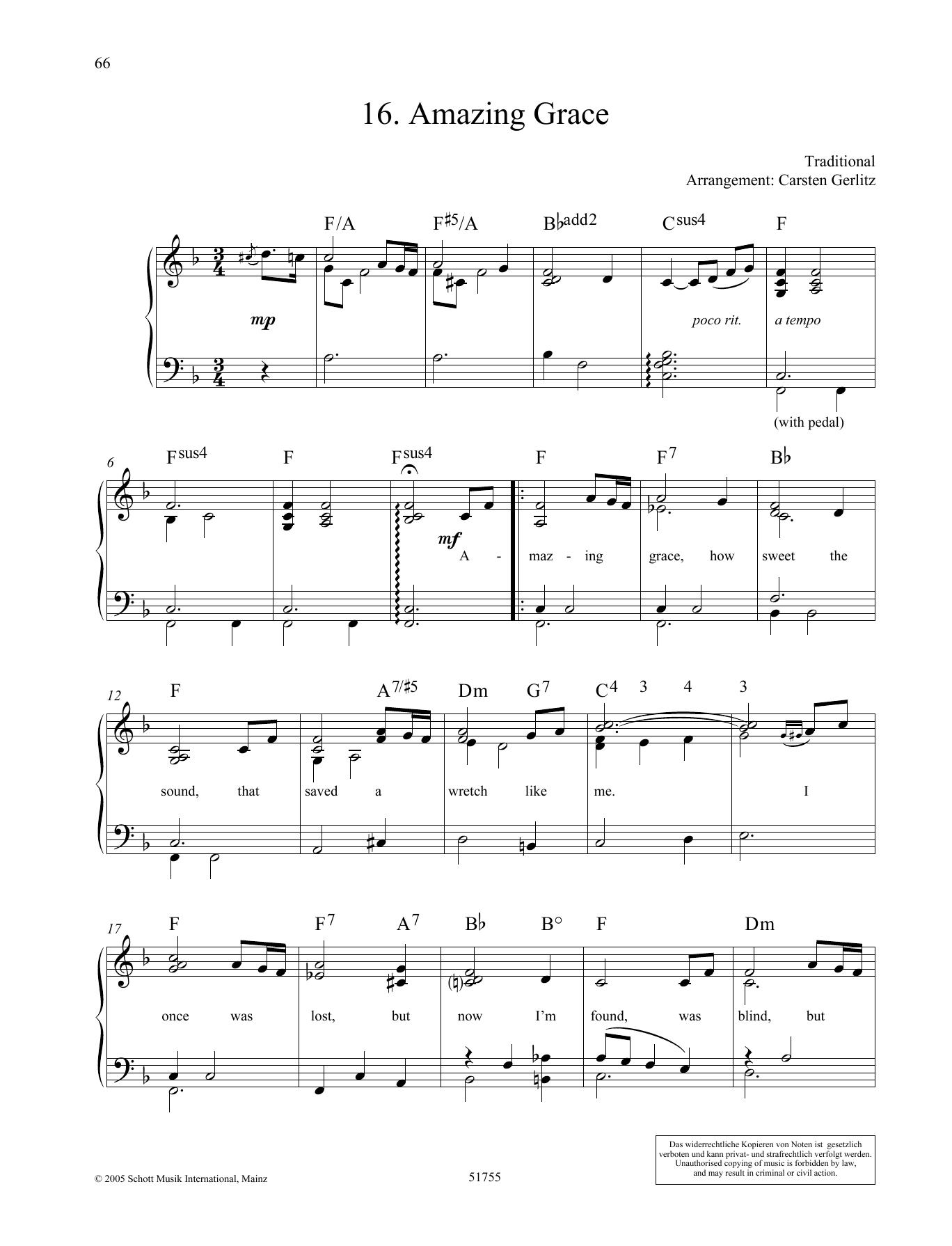 Carsten Gerlitz Amazing Grace Sheet Music Notes & Chords for Piano Solo - Download or Print PDF