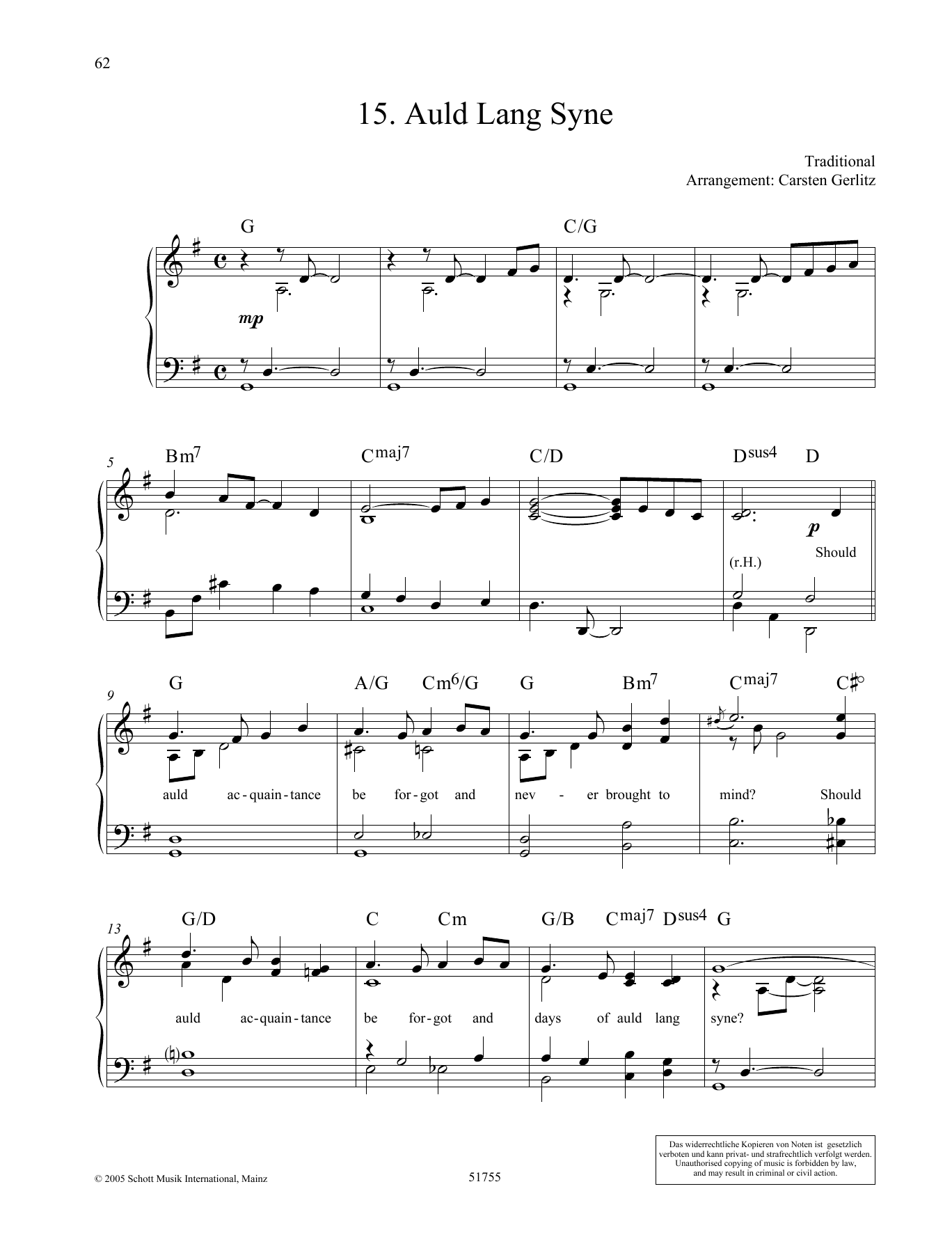 Carsten Gerlitz Auld Lang Syne Sheet Music Notes & Chords for Piano Solo - Download or Print PDF