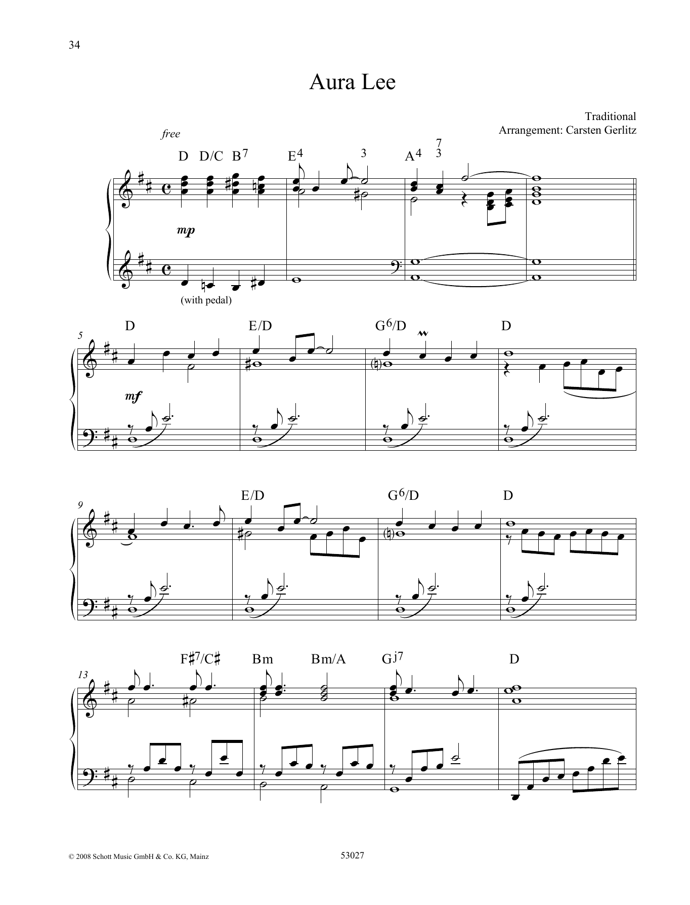 Carsten Gerlitz Aura Lee Sheet Music Notes & Chords for Piano Solo - Download or Print PDF