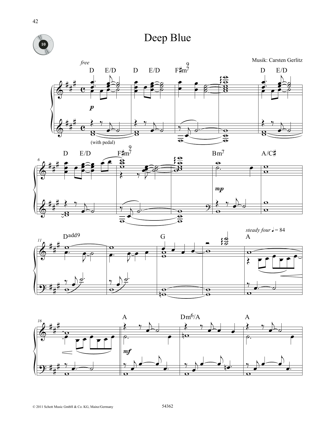 Carsten Gerlitz Deep Blue Sheet Music Notes & Chords for Piano Solo - Download or Print PDF