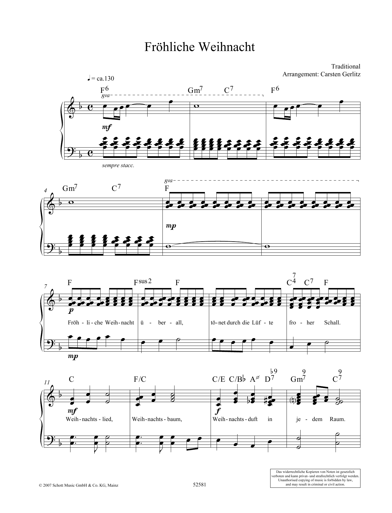 Carsten Gerlitz Fröhliche Weihnacht Sheet Music Notes & Chords for Piano Solo - Download or Print PDF