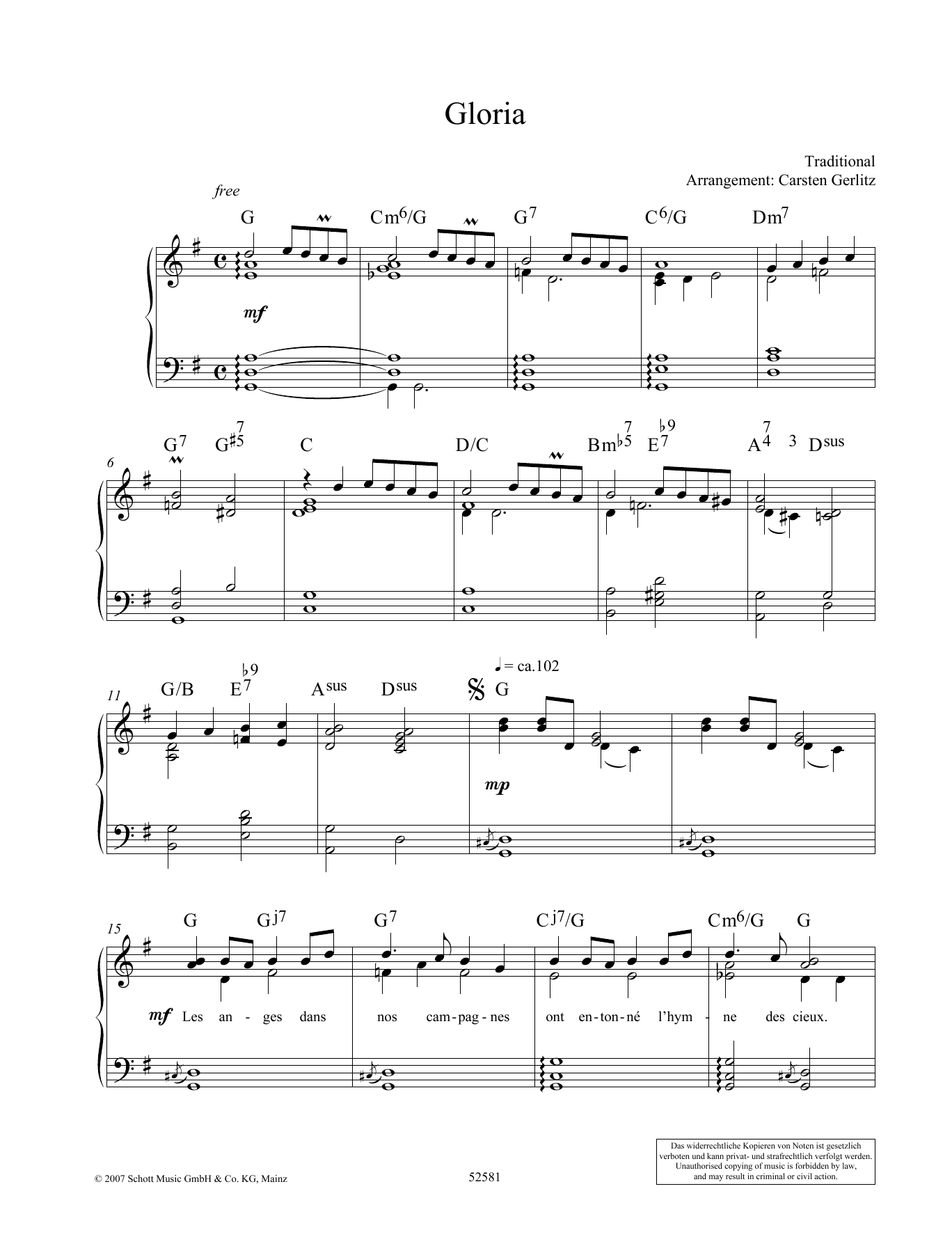 Carsten Gerlitz Gloria Sheet Music Notes & Chords for Piano Solo - Download or Print PDF