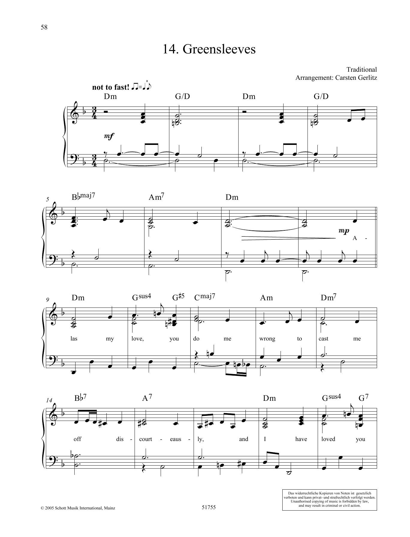 Carsten Gerlitz Greensleeves Sheet Music Notes & Chords for Piano Solo - Download or Print PDF