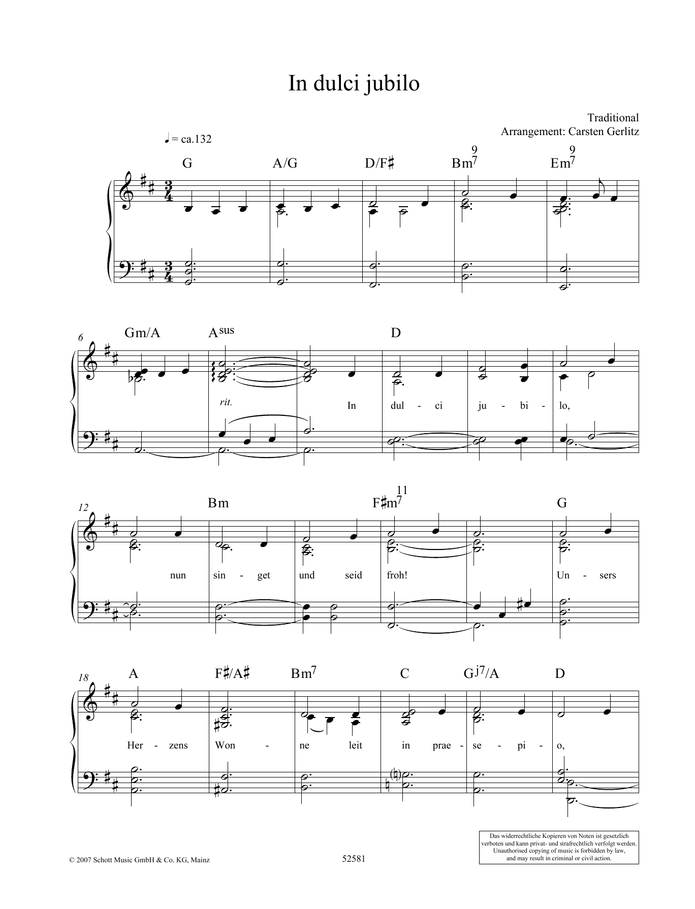 Carsten Gerlitz In Dulci Jubilo Sheet Music Notes & Chords for Piano Solo - Download or Print PDF