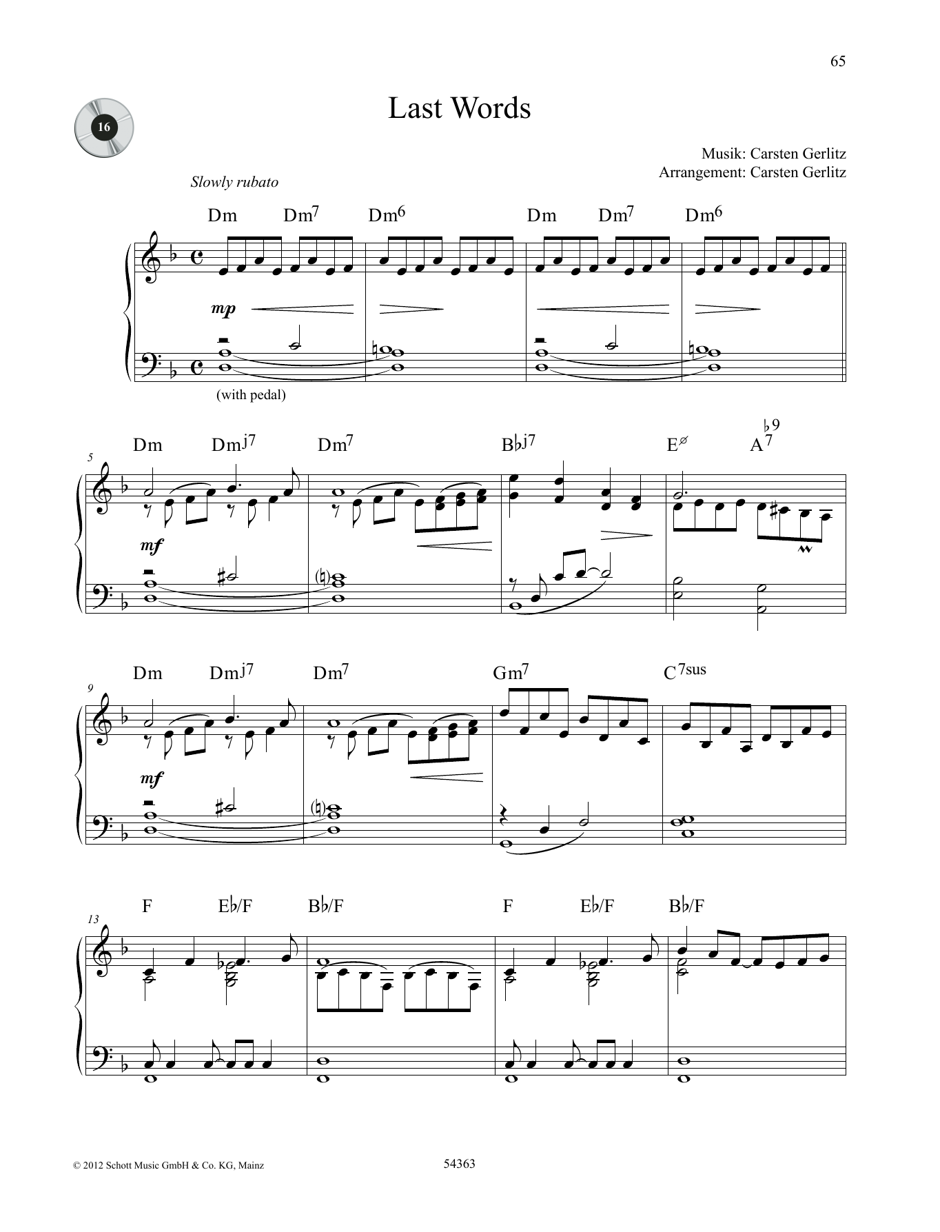 Carsten Gerlitz Last Words Sheet Music Notes & Chords for Piano Solo - Download or Print PDF