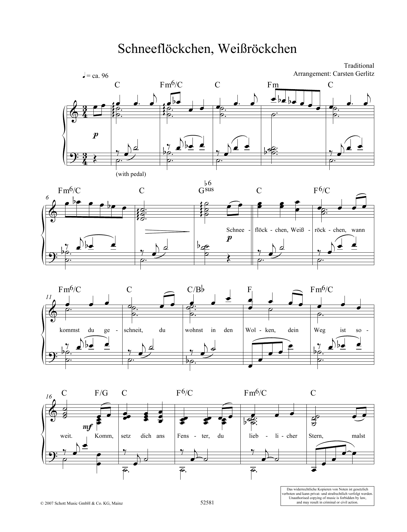 Carsten Gerlitz Schneeflöckchen, Wei??röckchen Sheet Music Notes & Chords for Piano Solo - Download or Print PDF