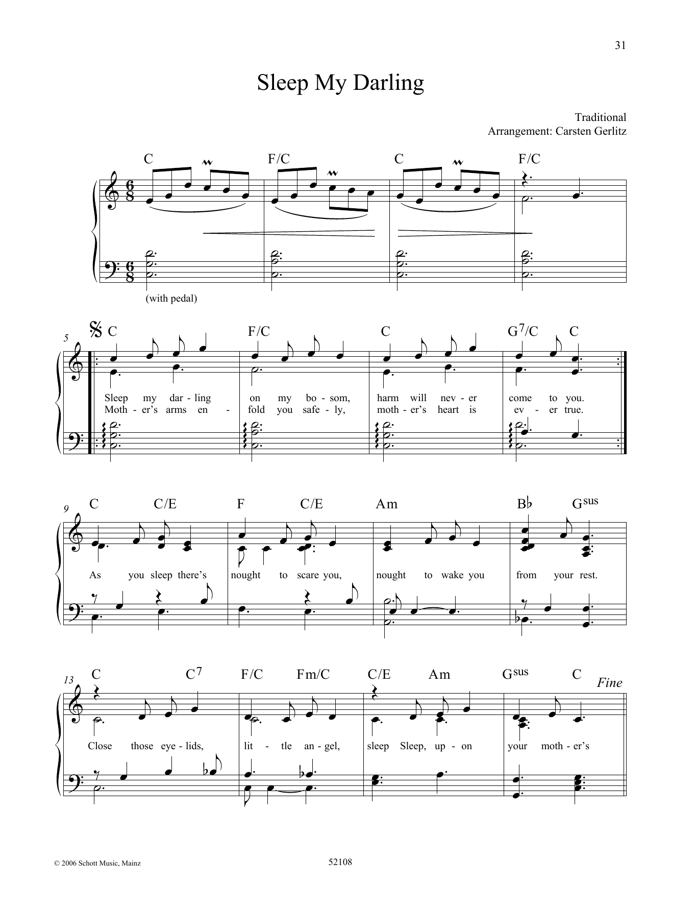 Carsten Gerlitz Sleep My Darling Sheet Music Notes & Chords for Piano Solo - Download or Print PDF