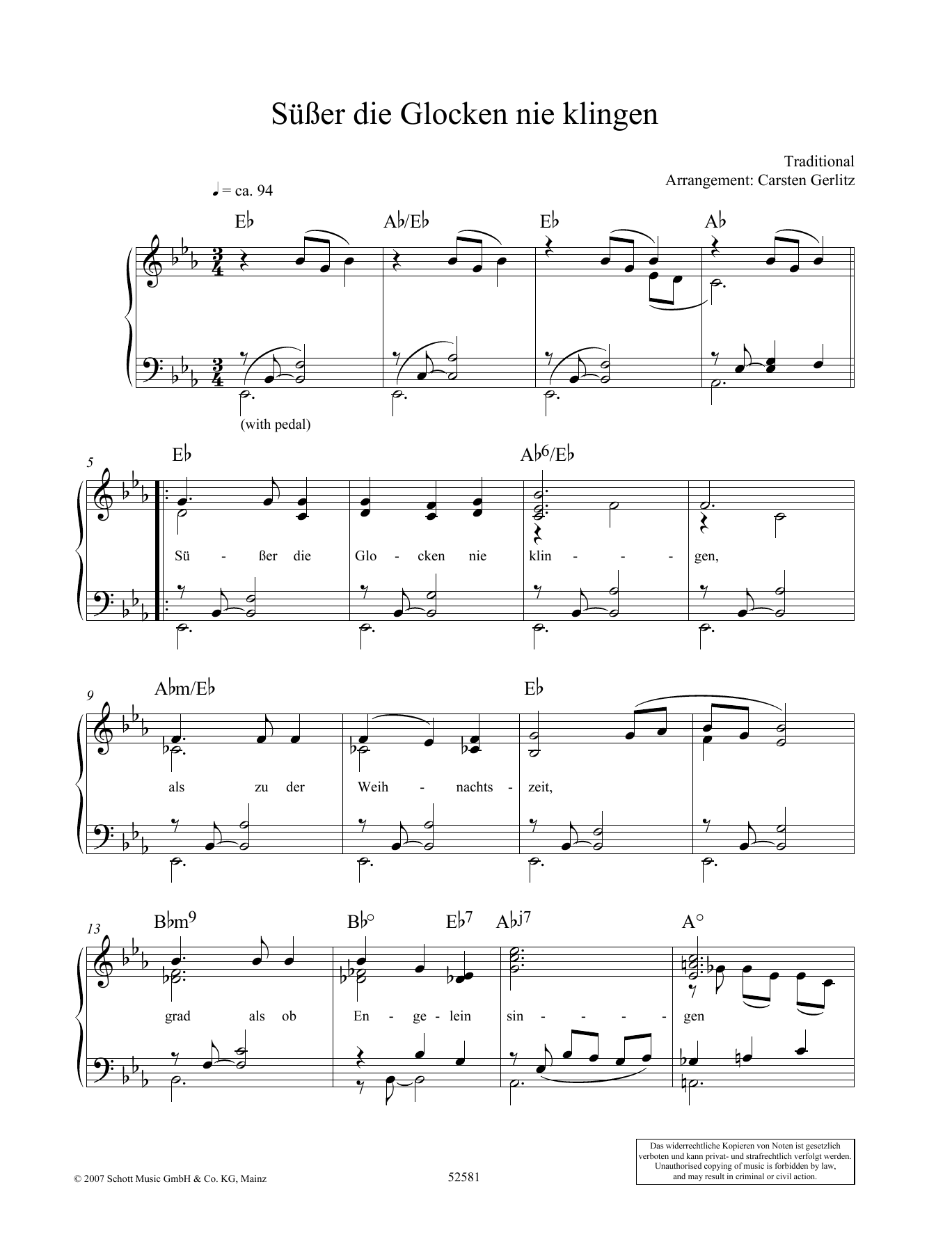 Carsten Gerlitz Susser die Glocken nie klingen Sheet Music Notes & Chords for Piano Solo - Download or Print PDF