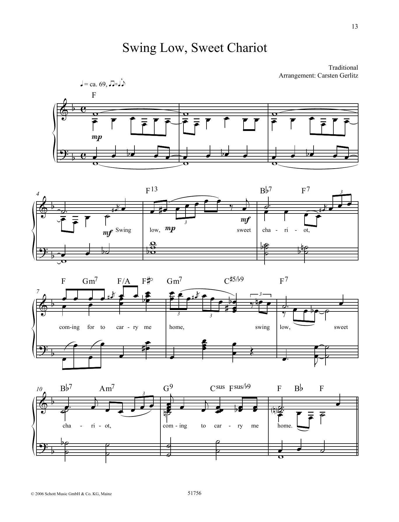Carsten Gerlitz Swing Low, Sweet Chariot Sheet Music Notes & Chords for Piano Solo - Download or Print PDF