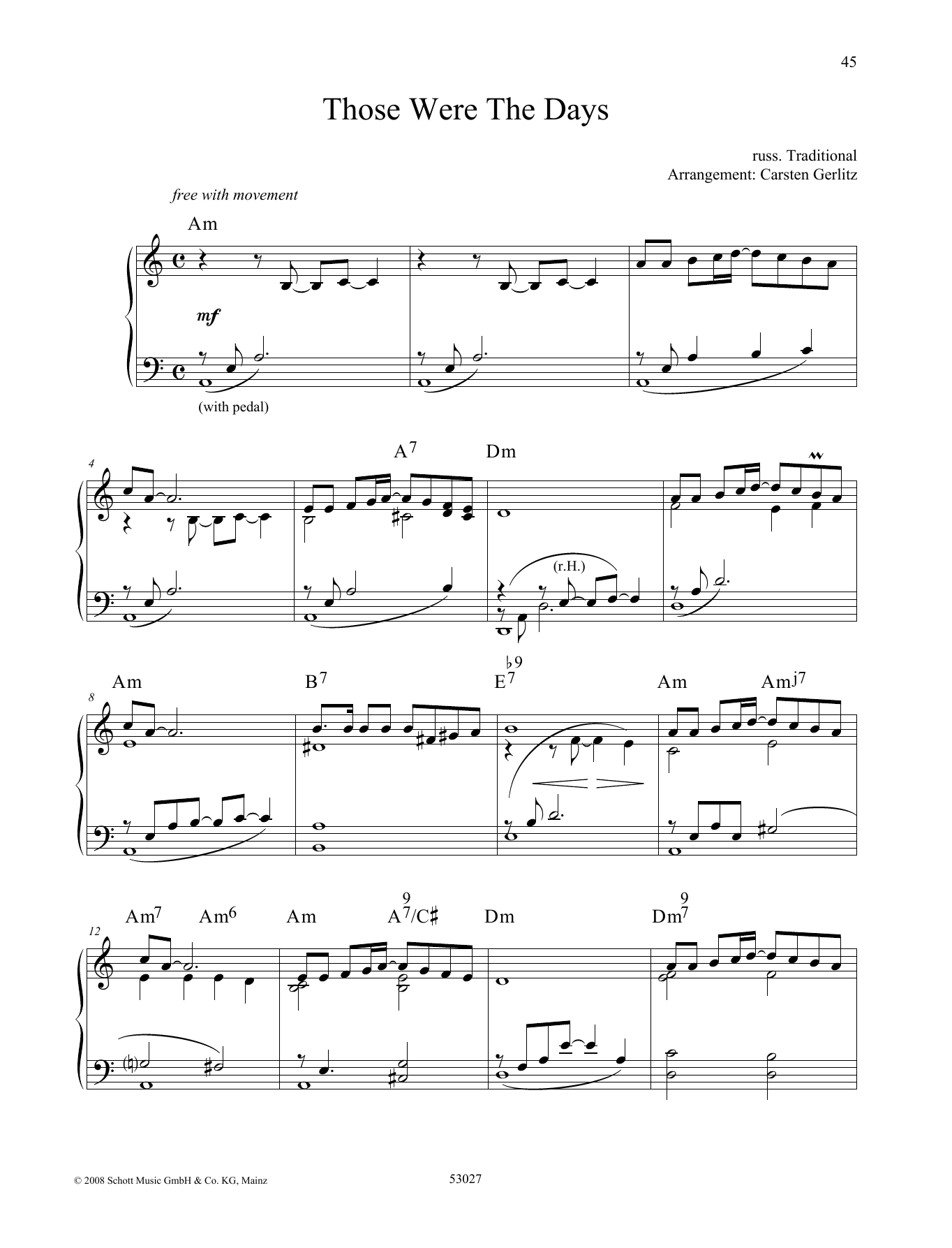 Carsten Gerlitz Those Were the Days Sheet Music Notes & Chords for Piano Solo - Download or Print PDF