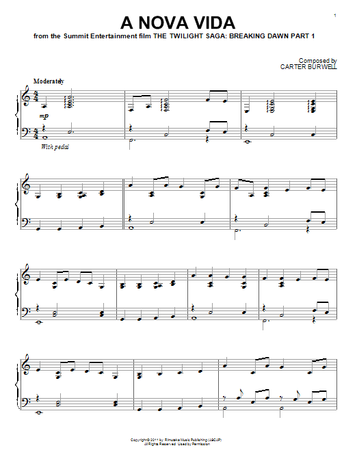 Carter Burwell A Nova Vida Sheet Music Notes & Chords for Piano - Download or Print PDF