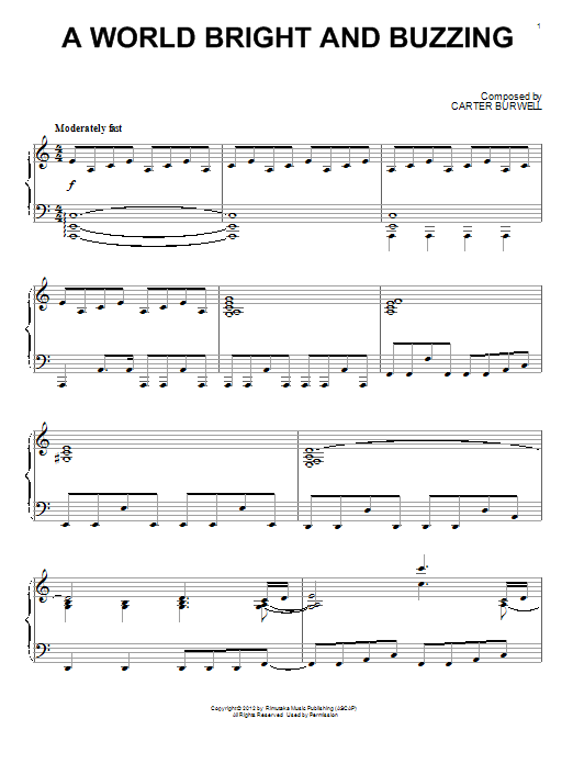 Carter Burwell A World Bright And Buzzing Sheet Music Notes & Chords for Piano - Download or Print PDF