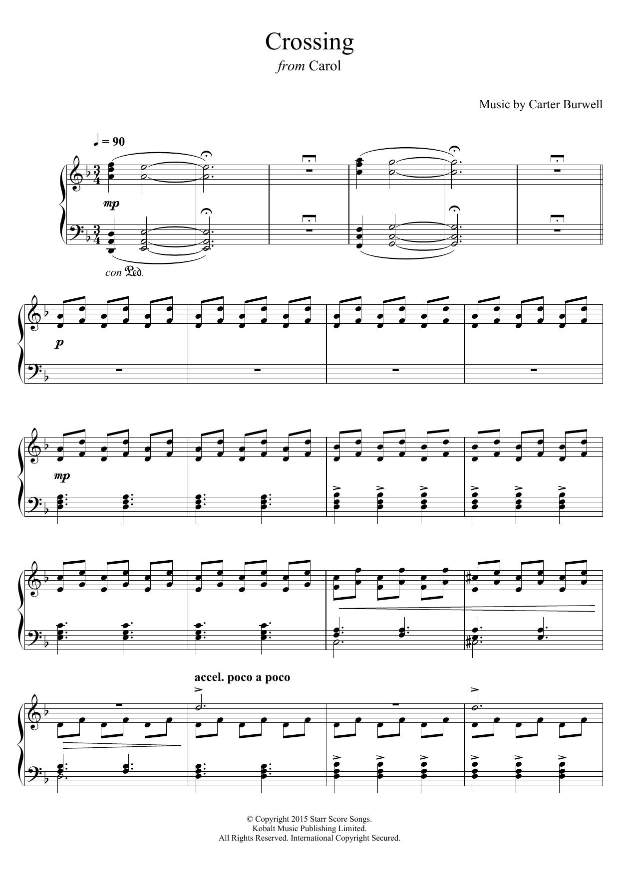 Carter Burwell Crossing (from 'Carol') Sheet Music Notes & Chords for Piano - Download or Print PDF