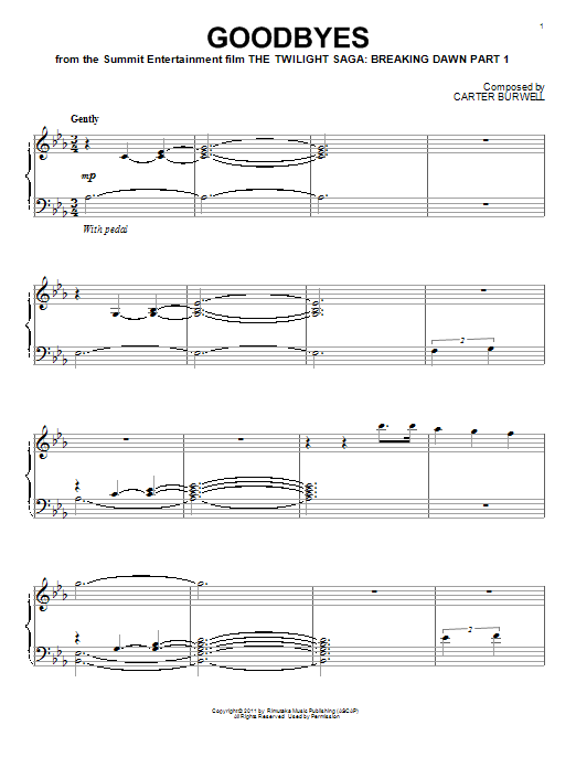 Carter Burwell Goodbyes Sheet Music Notes & Chords for Piano - Download or Print PDF