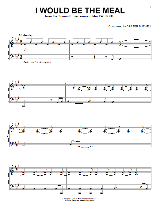 Carter Burwell I Would Be The Meal Sheet Music Notes & Chords for Easy Piano - Download or Print PDF