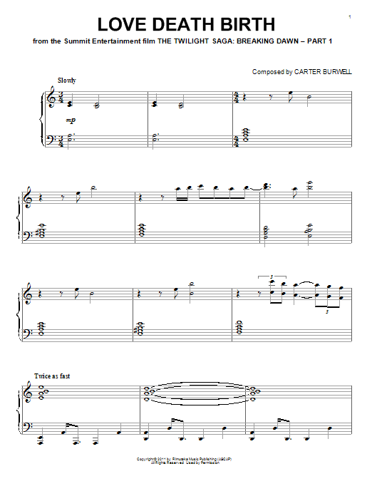 Carter Burwell Love Death Birth Sheet Music Notes & Chords for Piano - Download or Print PDF