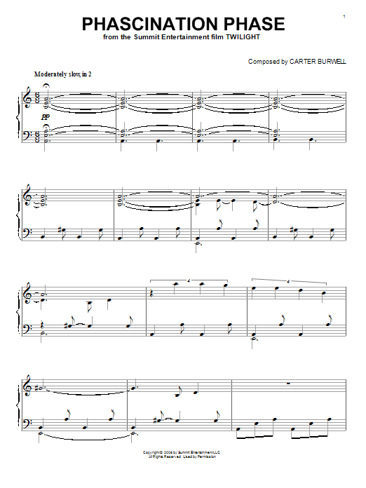 Carter Burwell Phascination Phase Sheet Music Notes & Chords for Piano - Download or Print PDF