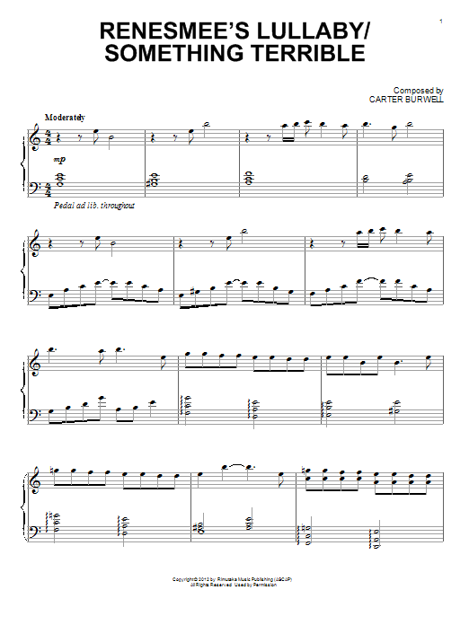 Carter Burwell Renesmee's Lullaby/Something Terrible Sheet Music Notes & Chords for Piano - Download or Print PDF