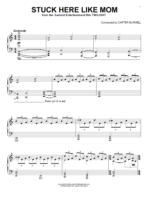 Carter Burwell Stuck Here Like Mom Sheet Music Notes & Chords for Piano - Download or Print PDF