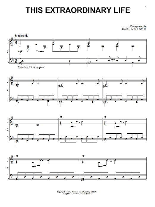 Carter Burwell This Extraordinary Life Sheet Music Notes & Chords for Piano - Download or Print PDF Carter Burwell This Extraordinary Life Sheet Music Notes & Chords for Piano - Download or Print PDF