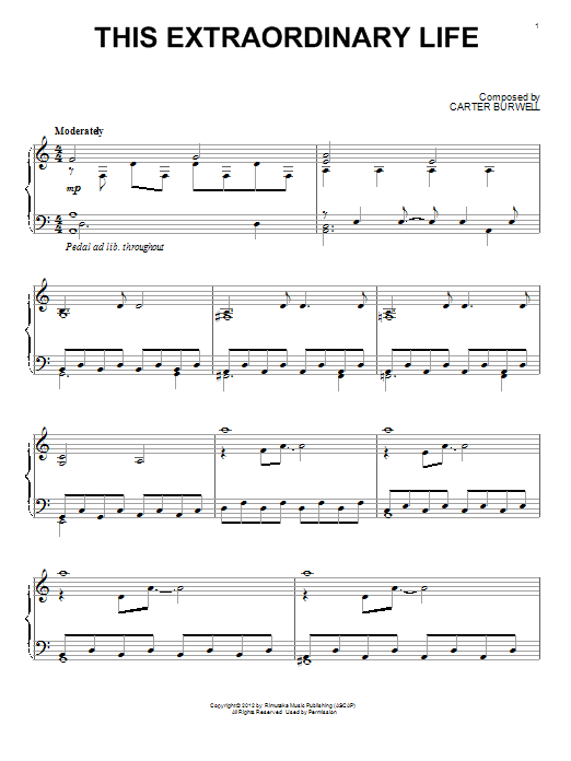 Carter Burwell This Extraordinary Life Sheet Music Notes & Chords for Piano - Download or Print PDF
